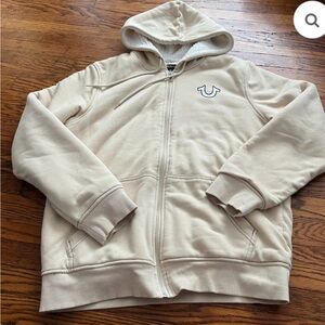True Religion Cream Sherpa-Lined Hoodie